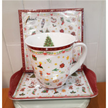 Ensemble mug, plateau et serviettes Noël