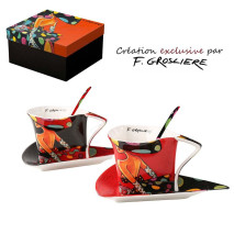 Coffret 2 tasses originales La dame au chapeau